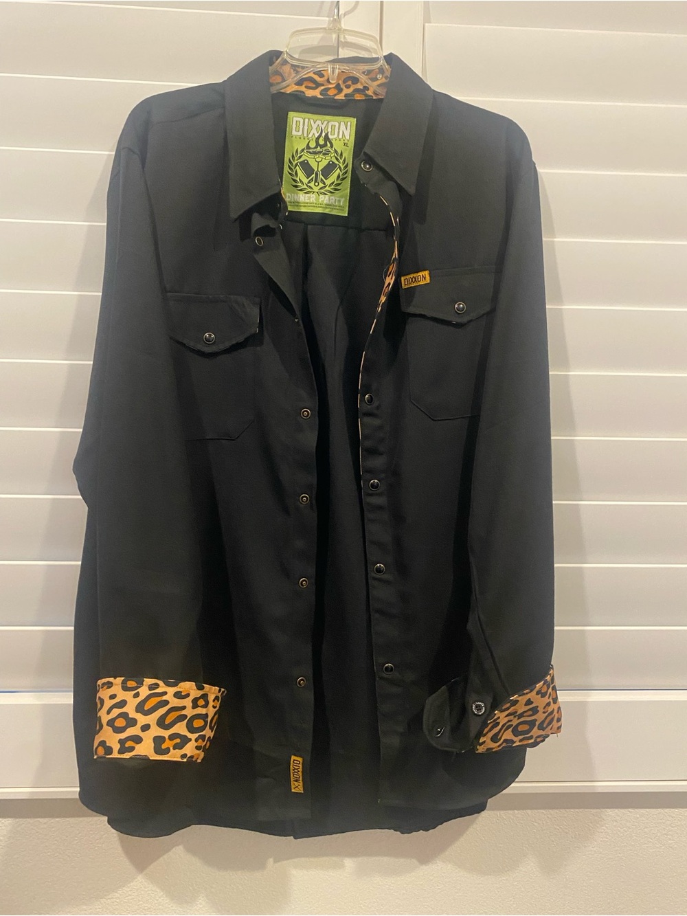 DIXXON Black Button-Up Shirt with Leopard Accent Cuffs